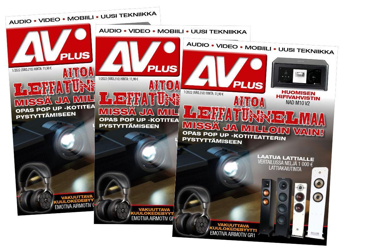 Uusi AVPlus 1/2022 on ilmestynyt – Mukana tonnin lattiakaiuttimien sekä kahden Full HD -ja Ultra HD -projektorin vertailut ja opas popup-kotiteatterin pystyttämiseen