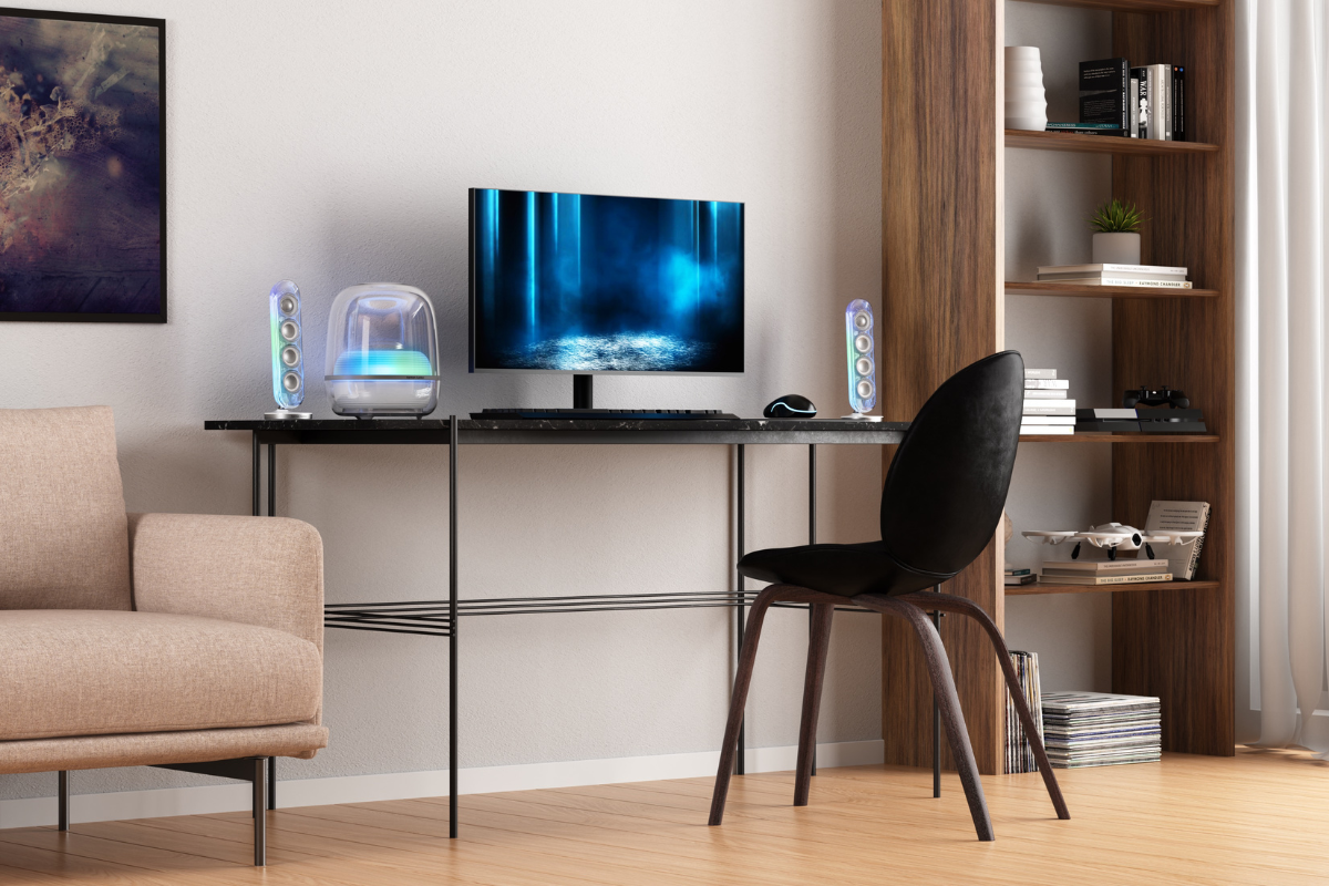 Harman Kardon paivittaa design klassikon SoundSticks 5 tuo kolmitieakustiikan HDMI ARCn ja tunnelmavalot 1