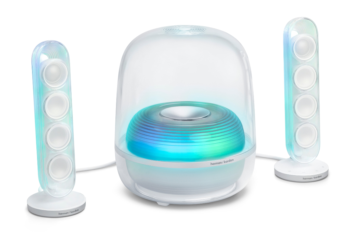 Harman Kardon paivittaa design klassikon SoundSticks 5 tuo kolmitieakustiikan HDMI ARCn ja tunnelmavalot 3